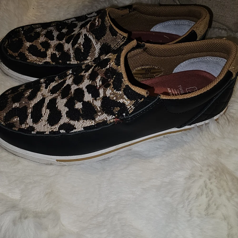 Twisted X Black and Brown Leopard Slip-Ons Womens Size 8 - Picture 2 of 4